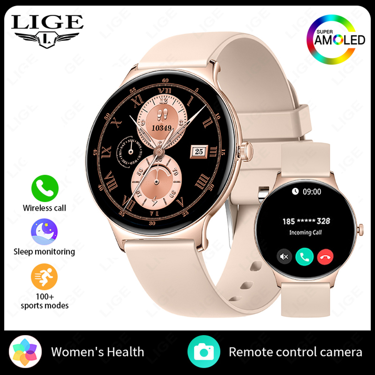 Women's Smartwatch With Heart Rate Blood Oxygen Monitor Bluetooth Calling Voice Assistant Pedometer Sports Watch_voghion.com