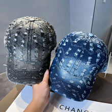 外贸破洞亮片牛仔帽男女个性时尚鸭舌帽春夏街头百搭遮阳棒球帽子
