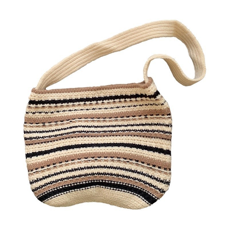 Bolsa de hombro de punto otoño y invierno nueva línea de color de contraste de gran capacidad bolsa de cartero bolsa de cabello perezosa bolsa de mochila