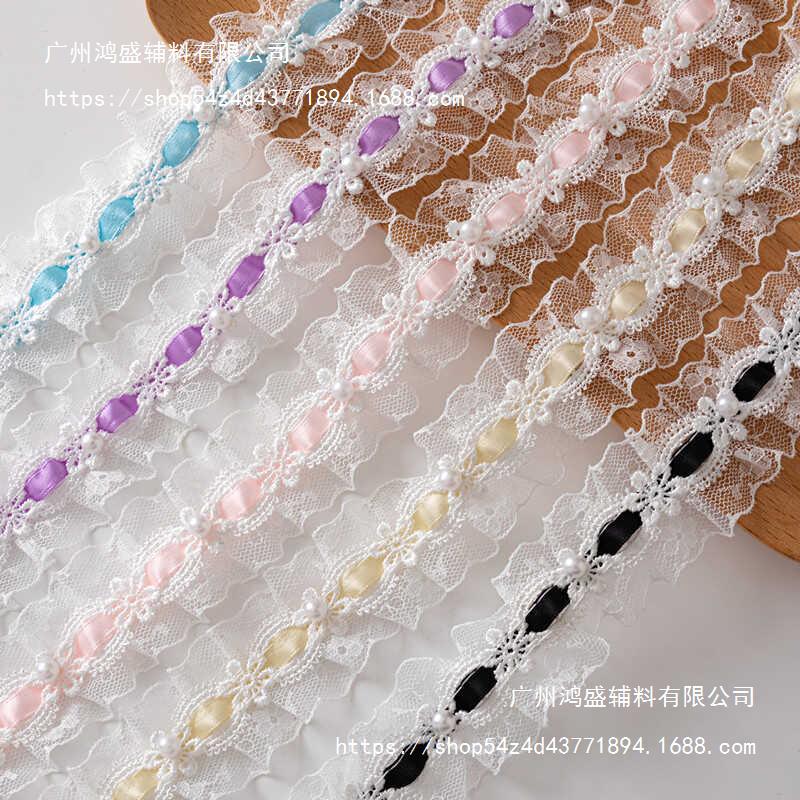 蝴蝶结花边双层diy蕾丝花边褶皱手工装饰卡套痛包辅料材料娃衣