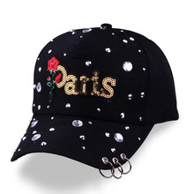 夏天新款Paris玫瑰字母棒球帽韩版户外运动休闲鸭舌帽防晒丝绵帽