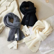 韩版高品质简约100%纯羊毛围巾女冬季保暖软糯针织保暖氛围感围脖