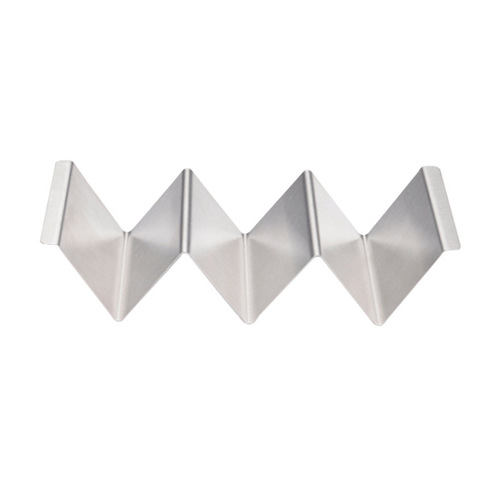 Stainless steel Mexican thin pancake stand W-shaped griddle with 430 corn tortillas placed on a taco holder tool