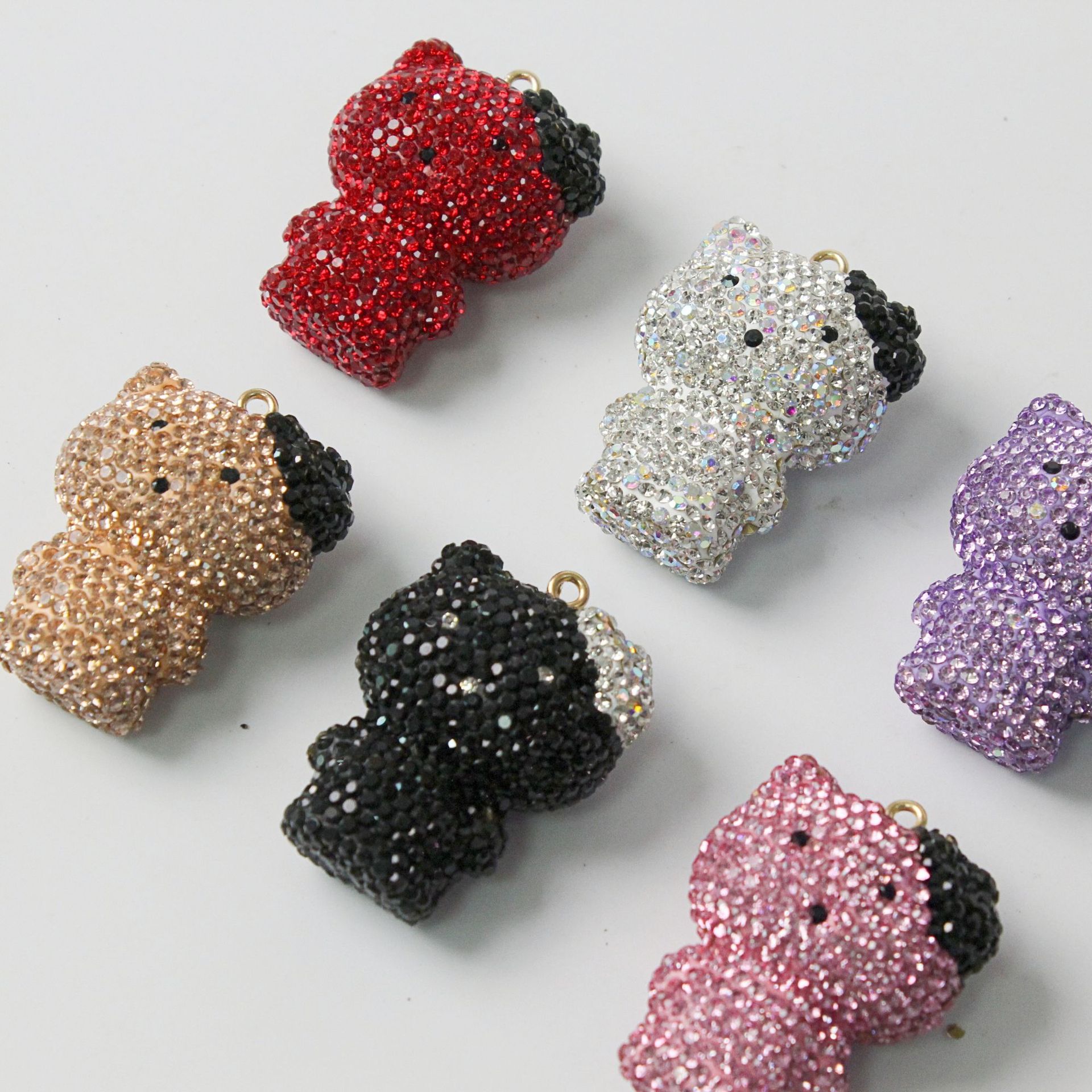 亚马逊新款镶钻陶泥小熊DIY钥匙扣配件饰品配件厂家直销水钻批发