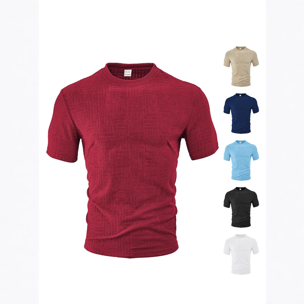 Ropa de hombre transfronteriza Europa y América de verano deportivo relajado transpirable toallas de cuello redondo jacquard camisa de polo de manga corta de hombre