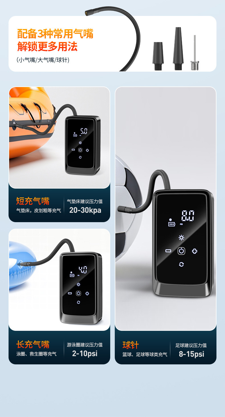 Car Air Pump, Portable Car Air Pump, High-Power Electric Tire Inflator, Multi-Functional Air Pump