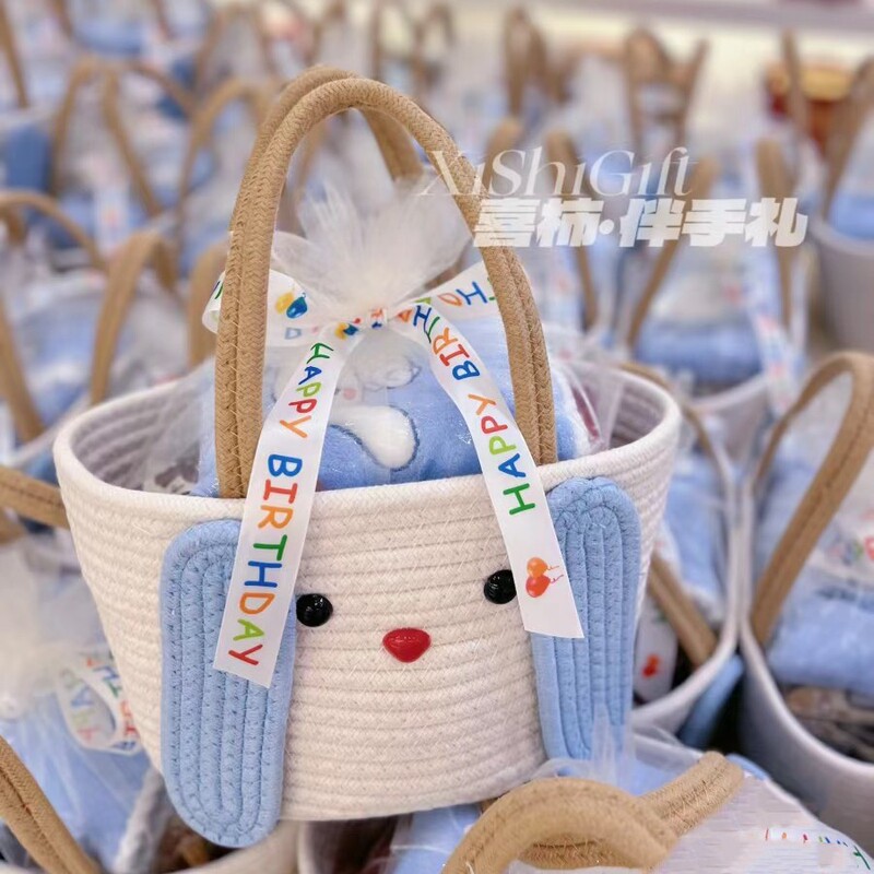 卸売レインボーポータブルバスケット赤ちゃん満月ギフト子供の百日宴会お土産織り誕生日ギフトボックス|undefined