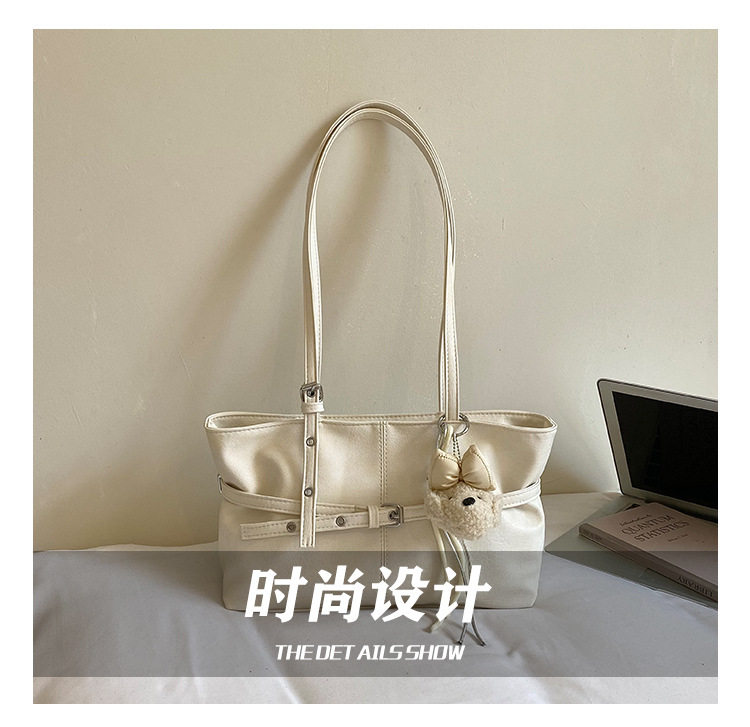 Túi nách nữ dáng hộp ngang phong cách đường phố, túi tote đeo vai đơn giản dung lượng lớn — Bạc không có mặt dây chuyền, Gạo trắng không có mặt dây chuyền, Màu cà phê Không có mặt dây chuyền, Màu hồng không có mặt dây chuyền chi tiết 13