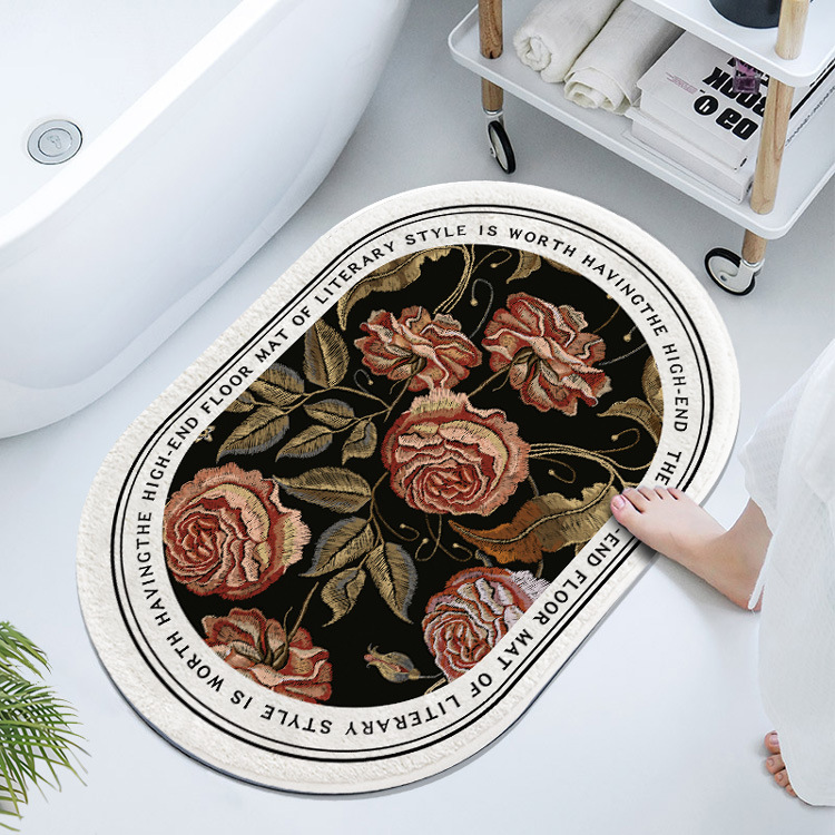 Francés retro oval barro de diatomeas estera suave baño Baño absorbente piso estera antideslizante estera del pie estera de la puerta de secado rápido