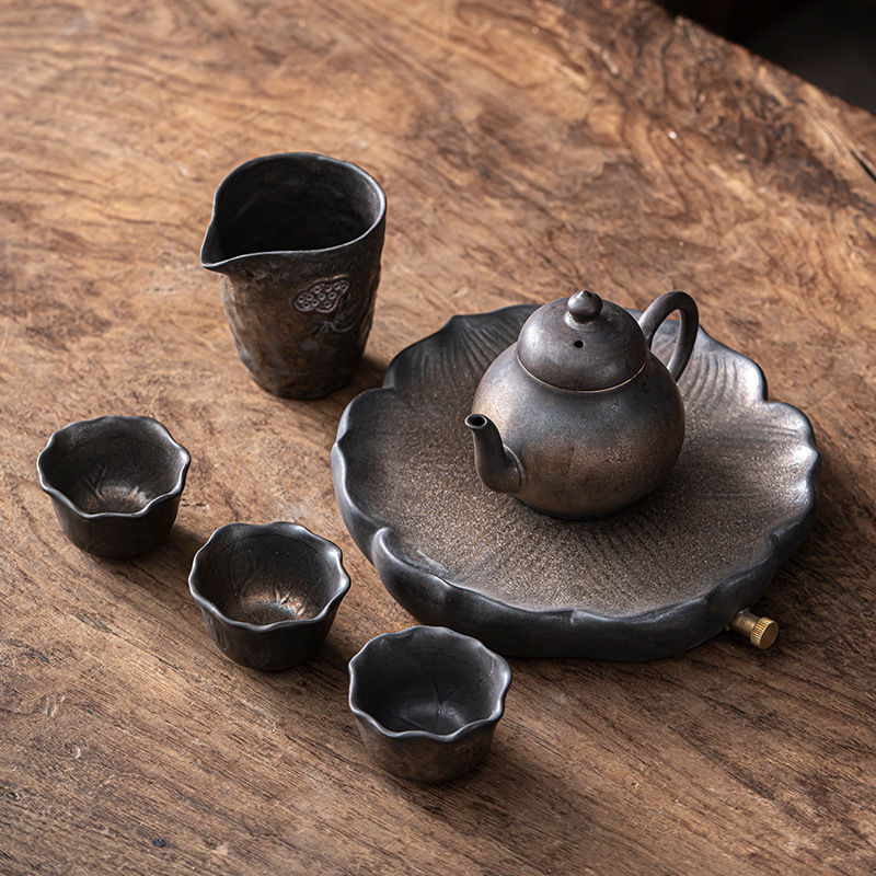 Creativo japonés Kung Fu té juego traje hogar cerámica té taza tetera gres simple viaje portátil una olla tres tazas