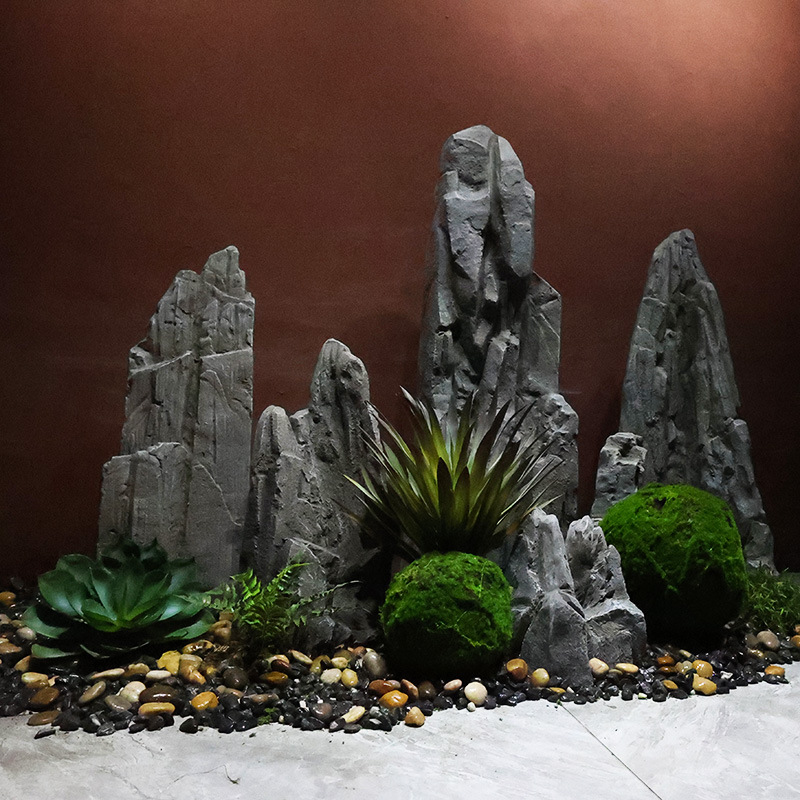仿真玻璃钢石头摆件室内石块造景庭院花园装饰岩石假山景观假石头