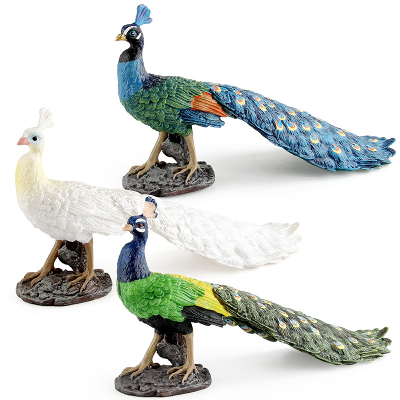 Transfronterizo Nueva simulación animal modelo de Pavo Real azul verde blanco Pavo Real decoración estática decoración de escritorio juguete al por mayor