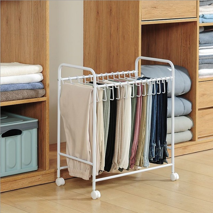 Estante de almacenamiento de pantalones tipo piso de gran capacidad doméstico con polea percha de carro percha de ropa balcón para secar percha de pantalones multifuncional