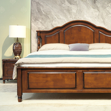 美式复古实木床1.5胡桃色双人主卧2米大床法式胡桃色储物高箱床