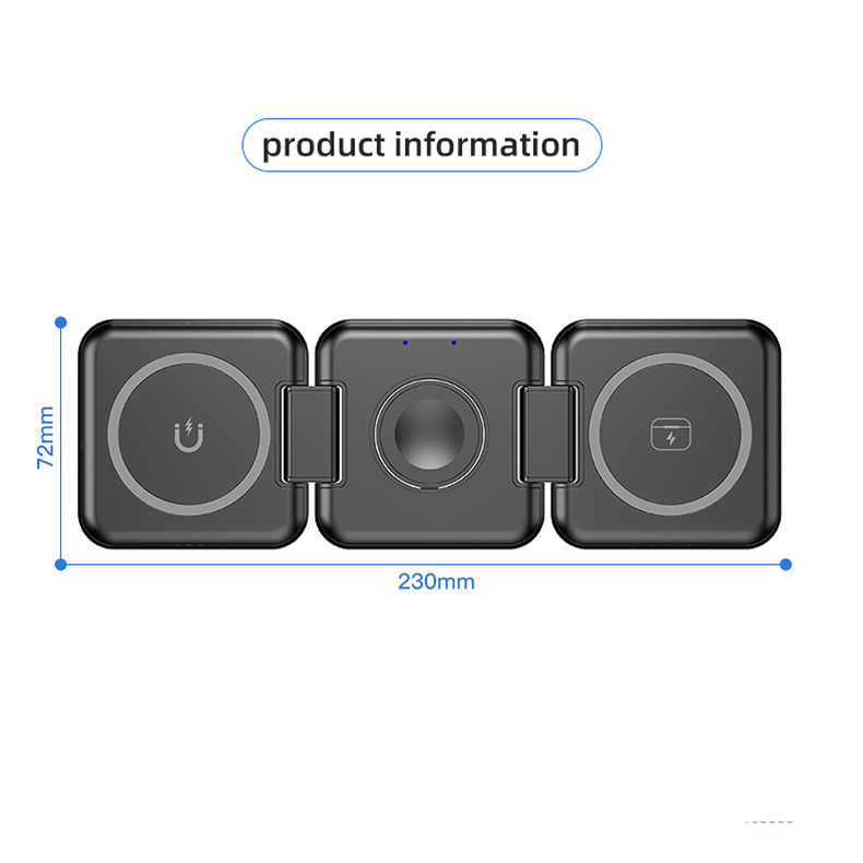 Cargador inalámbrico magnético tres en uno, soporte plegable para teléfono Magsafe, cable de datos, transfronterizo