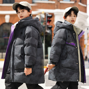 2025 New Boys' down Jacket 2025 Mid-Length Thick Solid Color Camouflage Stylish Winter Coat for Older Children