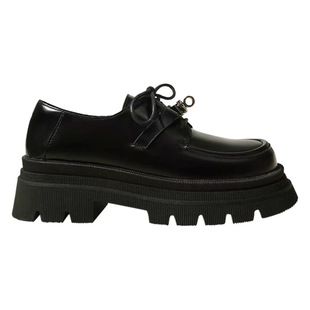 Thick Heeled Metal Buckle Single-layer Shoes Women's 2023 New British Style Thick Bottom Mary Jane Lace-up Leather Shoes Loafers