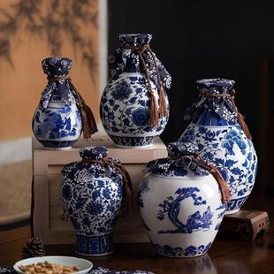 Jingdezhen Ceramic Blue and White Wine Bottle Wine Jar Empty Wine Bottle Liquor Sealed Wine Jar 1/2/3/5kg Small Wine Jug