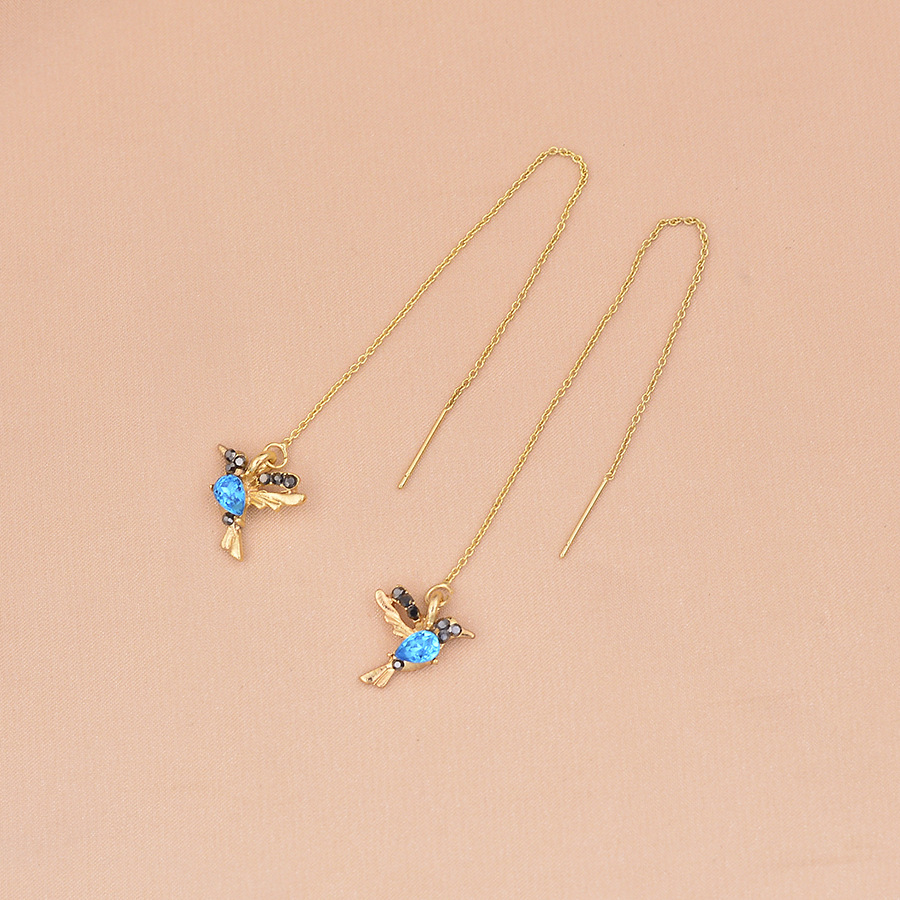 Cross-border Mixed Zirconium Spreading Bird Earrings Ear Line European and American New Hummingbird Personalized Animal Ear Chain Earrings Women's Earrings