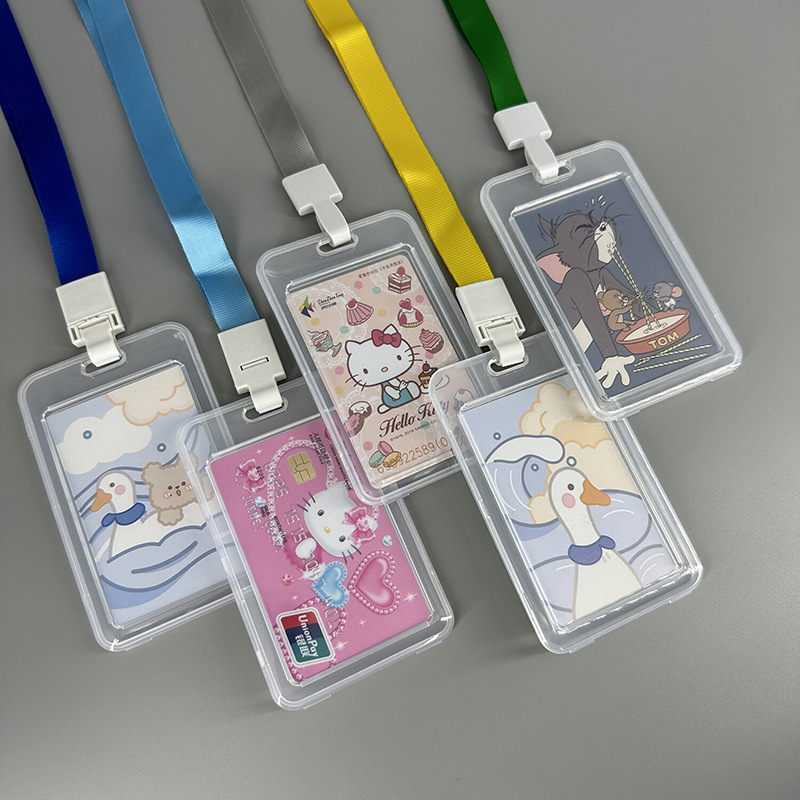 Plástico duro transparente grande de dibujos animados de identificación titular de la tarjeta estudiante de gran capacidad impermeable empleado insignia patrón al por mayor tarjeta