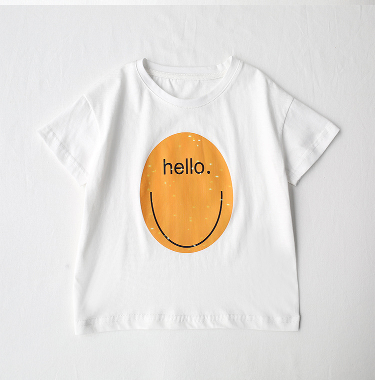 En stock impreso gran cara sonriente 2021 ropa infantil de verano coreano nuevos niños Camiseta de manga corta bebé mameluco del bebé