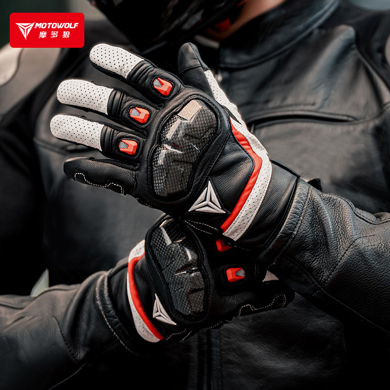 Guantes de cuero para montar en motocicleta guantes transpirables de fibra de carbono guantes de protección anti-caída equipo Knight guantes de pantalla táctil