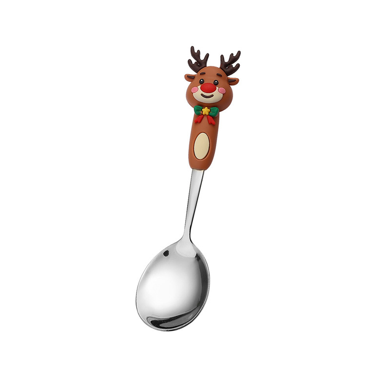 新しいクリスマス人形スプーンとフォークかわいい楽しいサンタクロースクリスマスツリーゴールデンクリスマスフォークとスプーン食器セット|undefined