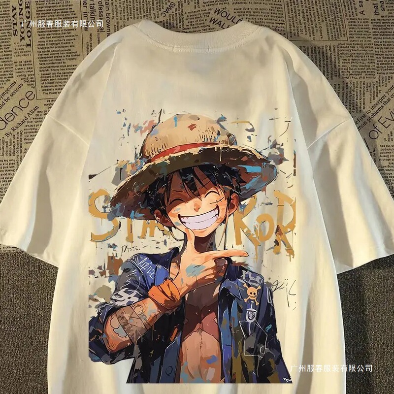 100% Pure Cotton Heavy-Duty Short-Sleeved T-Shirt, Unisex, Summer Japanese Style Luffy Loose Y2K