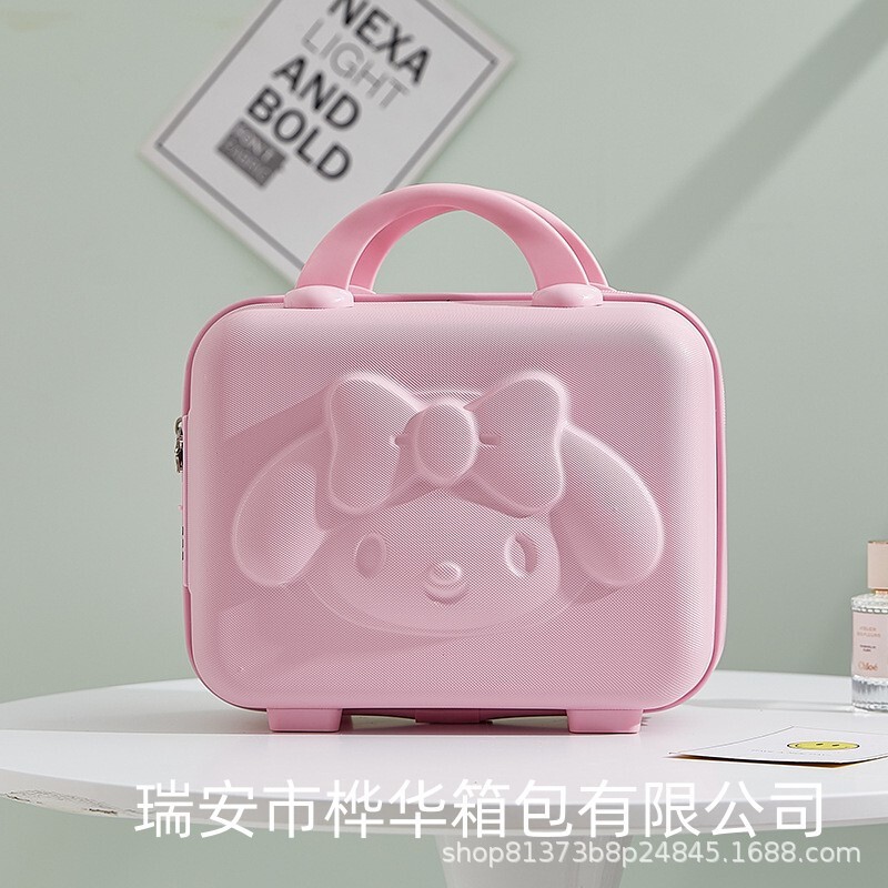 Hand Luggage Women's 14-inch Cosmetic Case Small Suitcase Small Lightweight Cute Anime 3D Rabbit Password Luggage