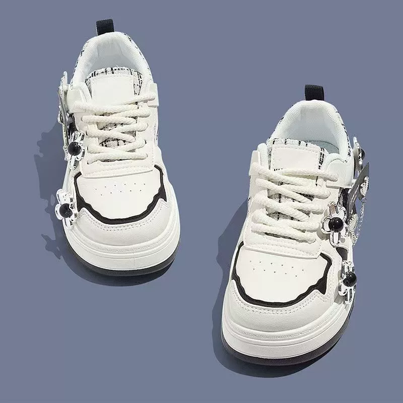Белые кроссовки, универсальные sneakers для отдыха для учащихся начальной школы, новая коллекция, цветочные узоры, для подростков