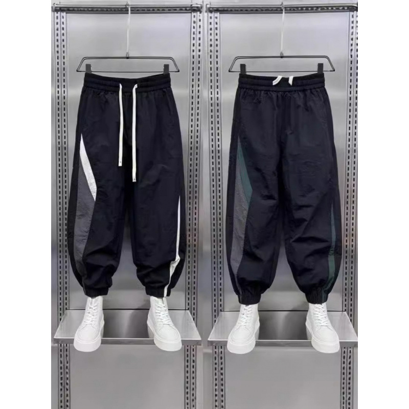 Trendy Brand Color-Blocked Jogger Pants for Men, Spring/Summer Quick-Dry Cropped Casual Pants, Korean Style Loose Fit Harem Pants