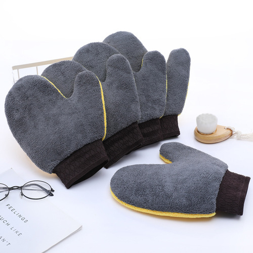 Coral Plush Thick Bear Palms Car Wash Gloves Beauty Car Wash Gloves Thumb Gloves Home Car Cleaning Supplies