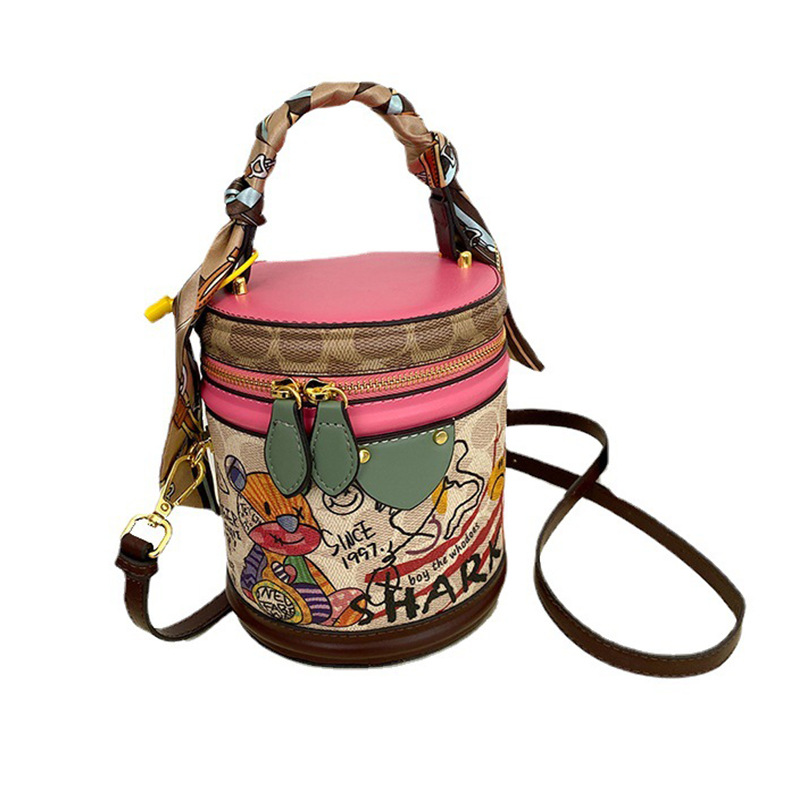 Nuova borsa per la moda femminile borsa a tracolla diagonale, borsa a secchiello graffiti orsetto, borsa alla moda femminile, texture di nicchia_voghion.com