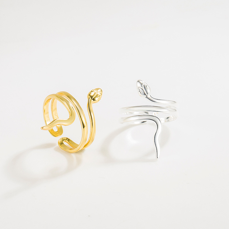 10g Weight Electroplating Gold Plating Process 18K Gold Plated, Silver Plated Plating Material 18K Gold Plated Silver Plated 925 Sterling Silver Snake Wide Band Rings Open Ring Rings