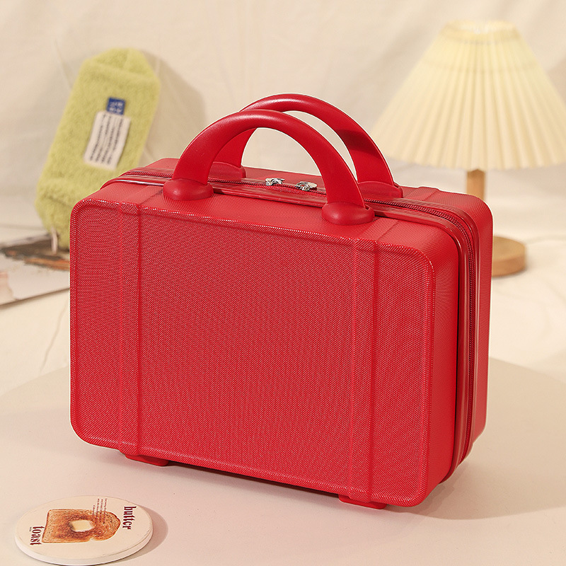 Maleta de 14 pulgadas, estuche de cosméticos, equipaje rojo de boda, caja de dote de mujer pequeña, bolsa de cosméticos portátil de novia