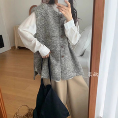高级感复古杂线圆领毛衣套头针织衫背心开衫马甲上衣无袖早秋新款