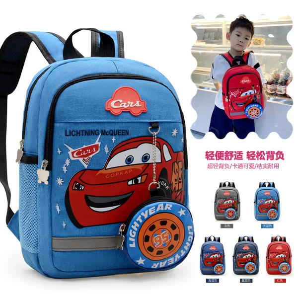 New Cartoon Car-Themed Backpack for Boys, Suitable for Ages 3-6, Kindergarten Double-Shoulder Backpack, Trendy and Versatile Student Bag