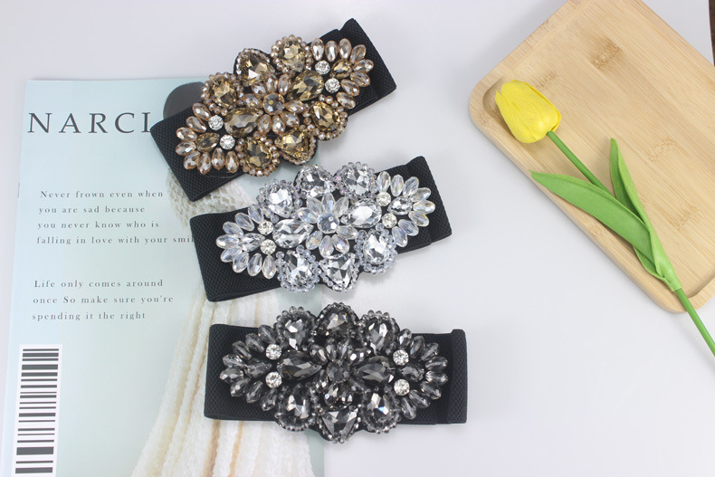 Fashion Flower Elastic Band Handmade Inlay Crystal Women's Woven Belts 1 Piece display picture 1