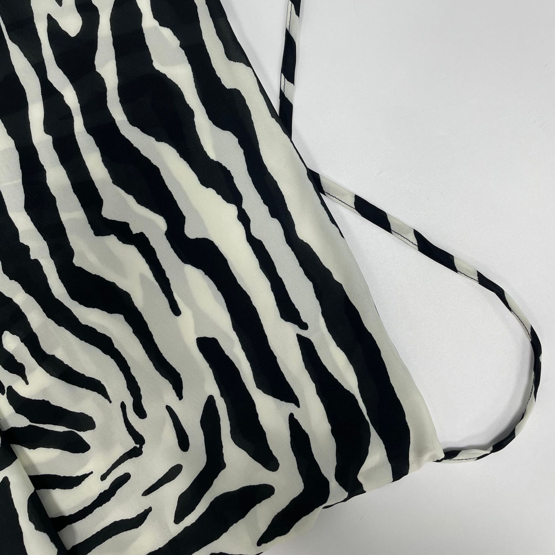 Women's Zebra Print High Slit Dress See-through Tie Waist Sexy Vacation Style Clothing for Fall Fashion 2024_ecoleips.com