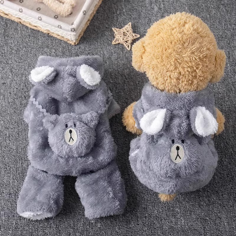 겨울 애완동물 옷 곰 네 발 옷 기모 더하기 귀여운 곰 보온 강아지 옷 겨울 고양이 옷