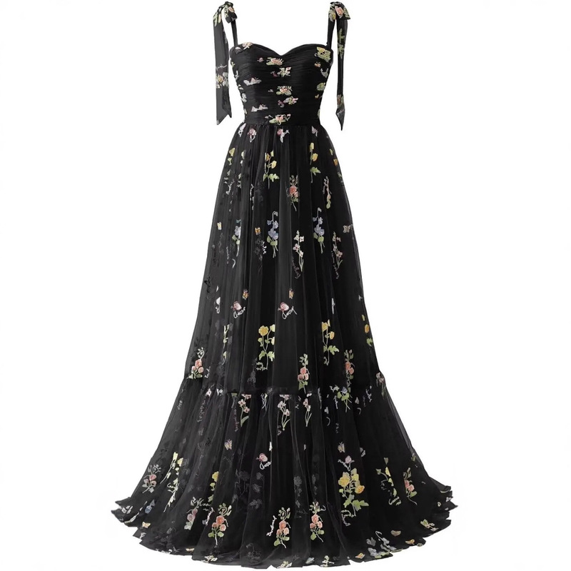 Tulle Ball Gown Women's Floral Embroidery A-Line Formal Evening Dress Formal Dress Women Elegant Evening Dress