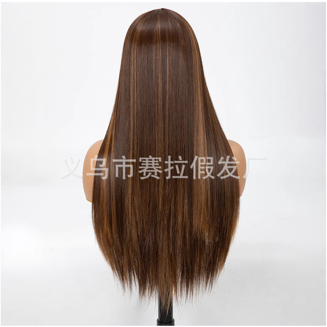 Venta directa de fábrica, peluca sintética con frente de encaje, estilo europeo y americano, cabello largo y liso para mujer, peluca realista, comercio exterior transfronterizo de Amazon