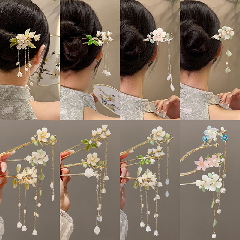 Pin de cabello de orquídea de campana para mujeres de alto nivel, pin de cabello de estilo antiguo, ropa de cabello de estilo chino nuevo toque de cabello de estilo chino