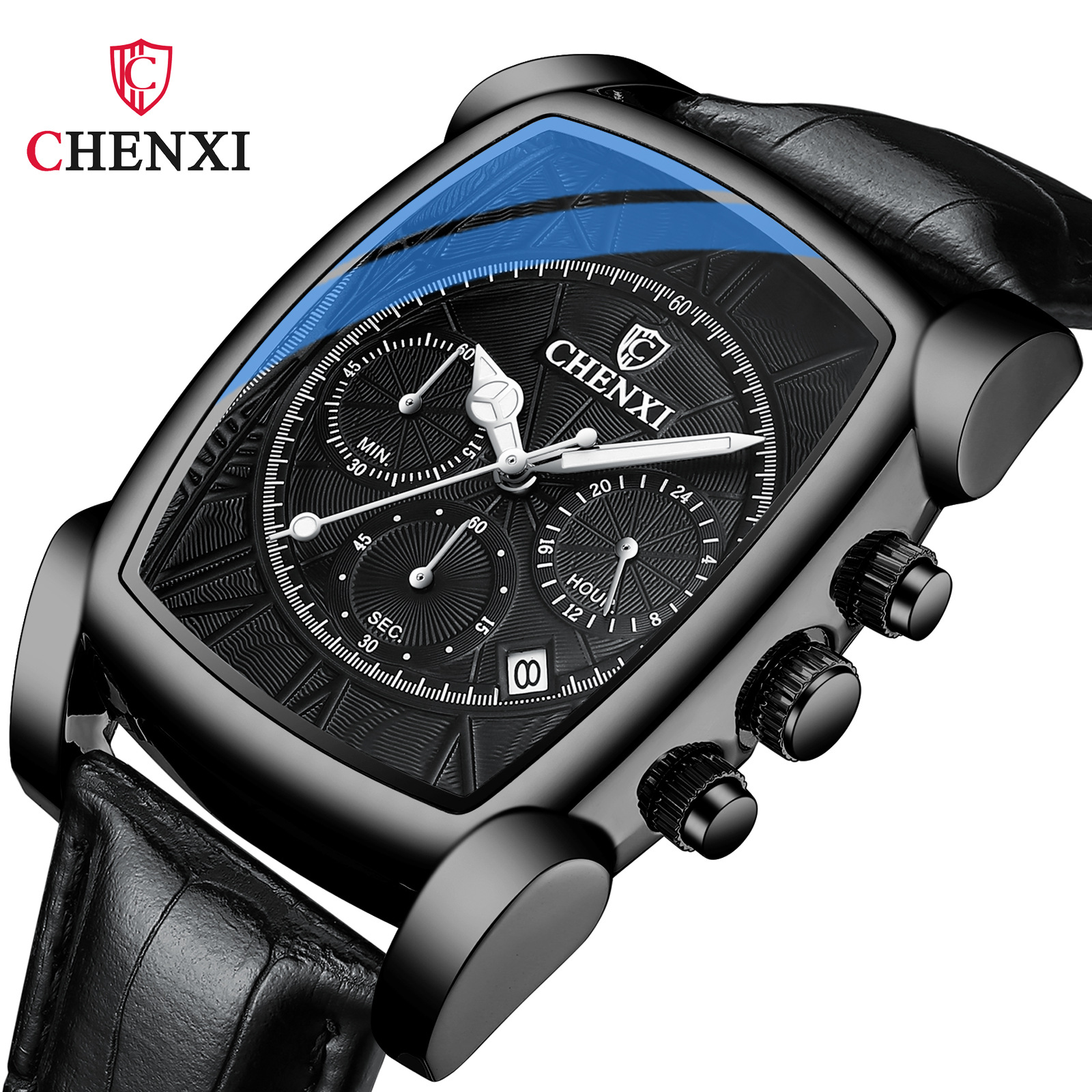 New Watch CHENXI Multifunctional Sports Watch Men's Leather Rectangular Waterproof Luminous Quartz Watch_voghion.com