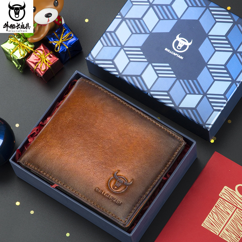 Capitán Niu Guangzhou Baiyun Cartera de fábrica de cuero para hombres cepillo antirrobo corto posición de tarjeta múltiple primera capa billetera de piel de vaca suave