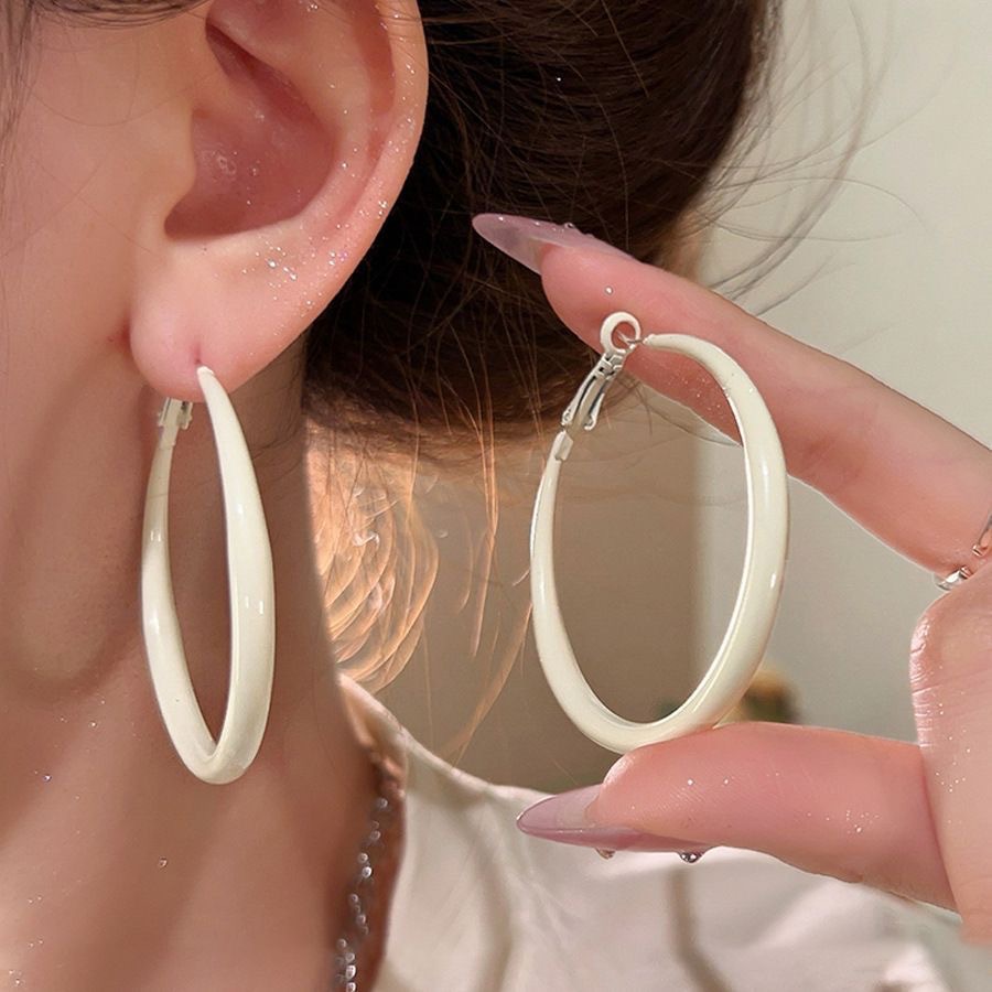 32 # Cream white silver hoop earrings