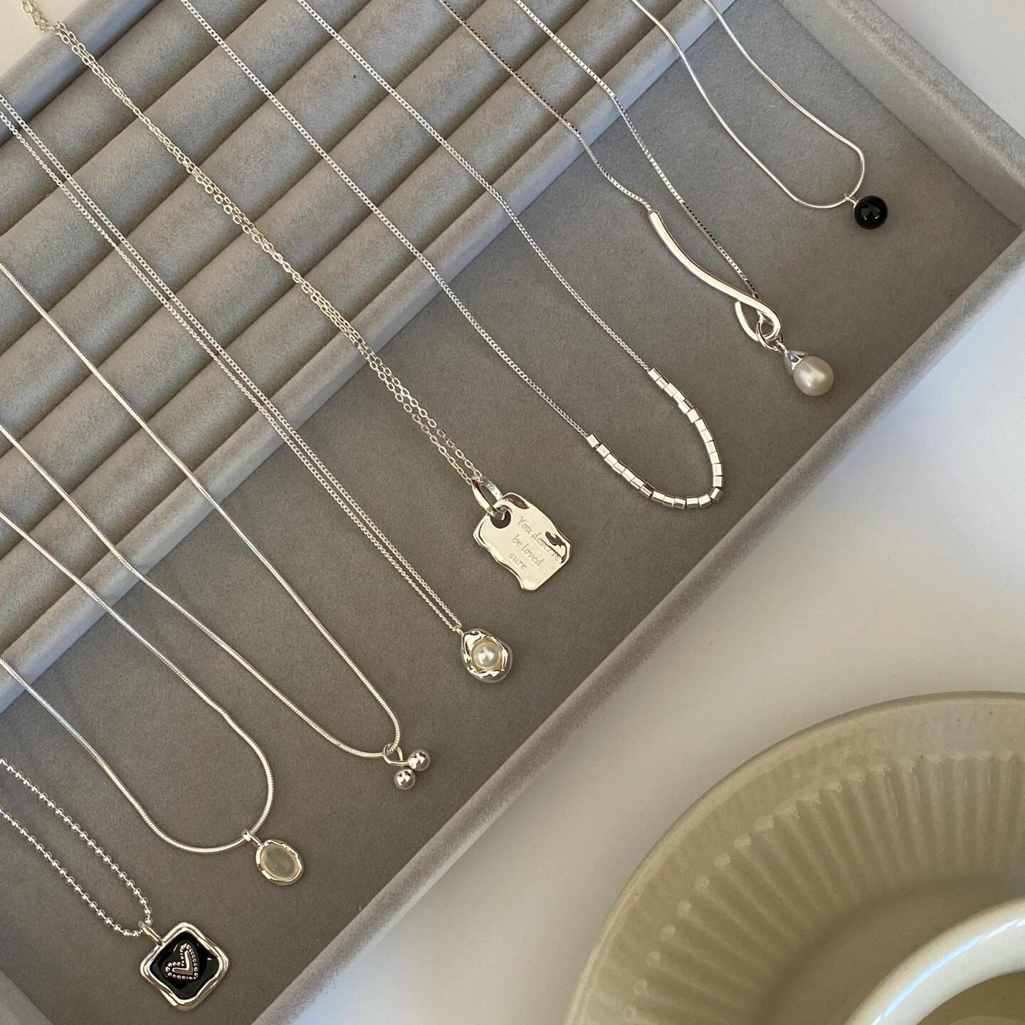 broken silver small square niche design pearl necklace for women all-match 925 sterling silver clavicle chain non-fading accessories for women