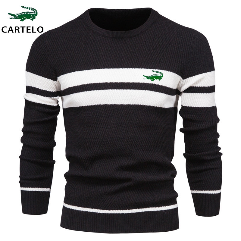 In-Stock Autumn and Winter Men's Casual Striped Sweater Pullover Color-Block Crew Neck Men's European Size Knitwear