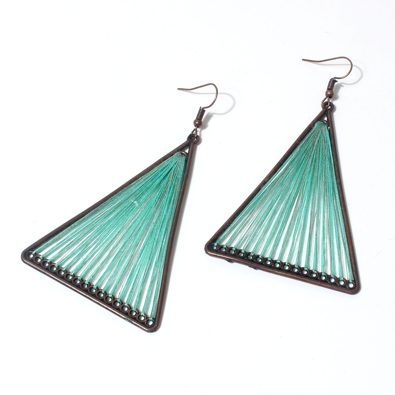 European And American Geometric Personalized Triangle Earrings Fabric Wool Tassel Color Handmade Woven Earrings Earrings F14600 display picture 6