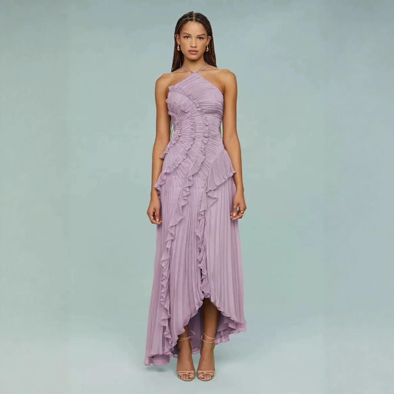 Cross-border High-end Chiffon dress Women's Ruffled Fold Design Slimming Mid-length Dress European and American Fast Fashion Cross-border High-end Chiffon dress Women's Ruffled Fold Design Slimming Mid-length Dress European and American Fast Fashion